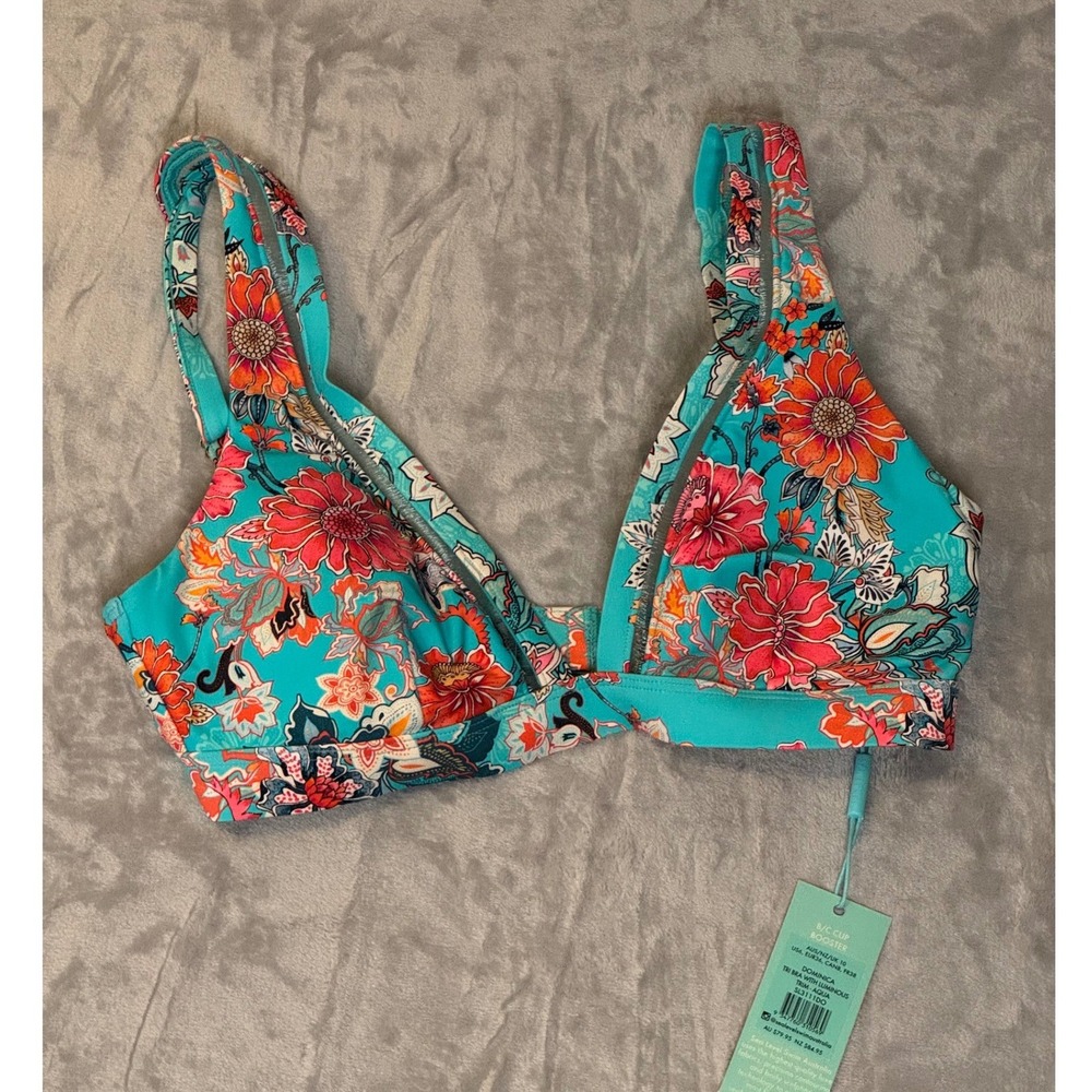 NWT‎ Sea Level Swim Dominica Tri Bra Bikini Top Aqua Floral B/C Cup Booster US 6